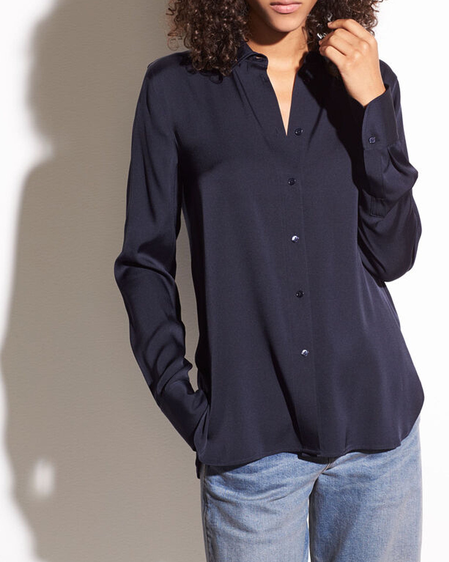 Stretch-Silk Shirt-Shirts-Vince-Coastal Blue-XS-Mercantile Portland