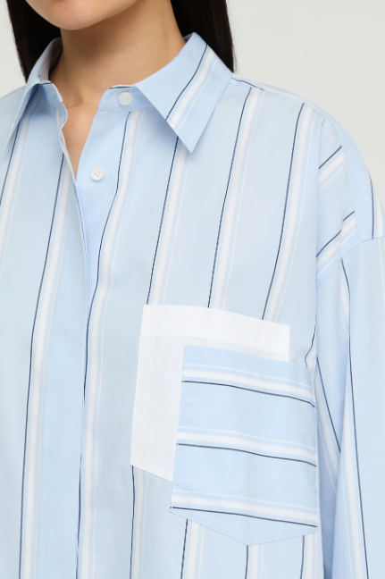 Striped Cotton Oversized Amagansett Shirt-Shirts-Lafayette 148-Oxford Blue Multi-XS/S-Mercantile Portland