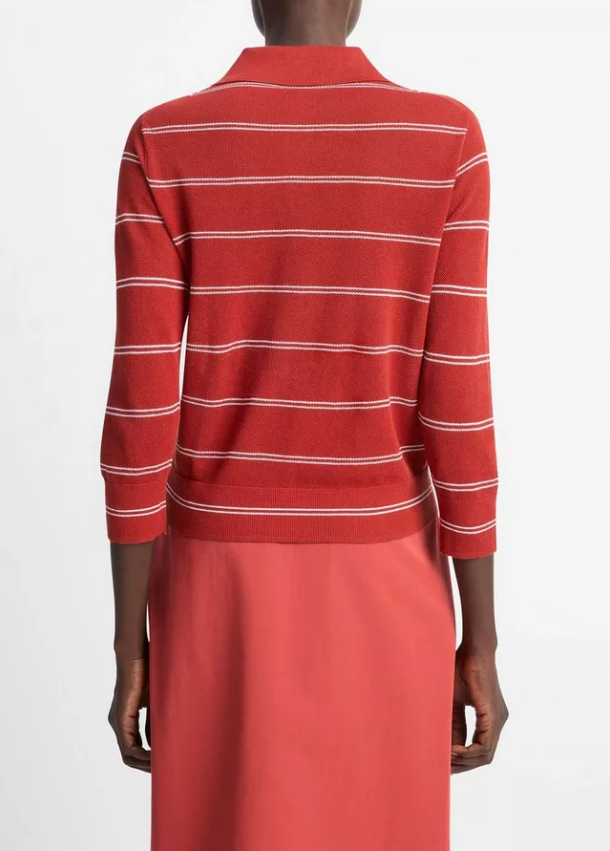 Striped Italian Cotton Piqué Polo Shirt-Shirts-Vince-Coastal Blue/Off White-XXS-Mercantile Portland