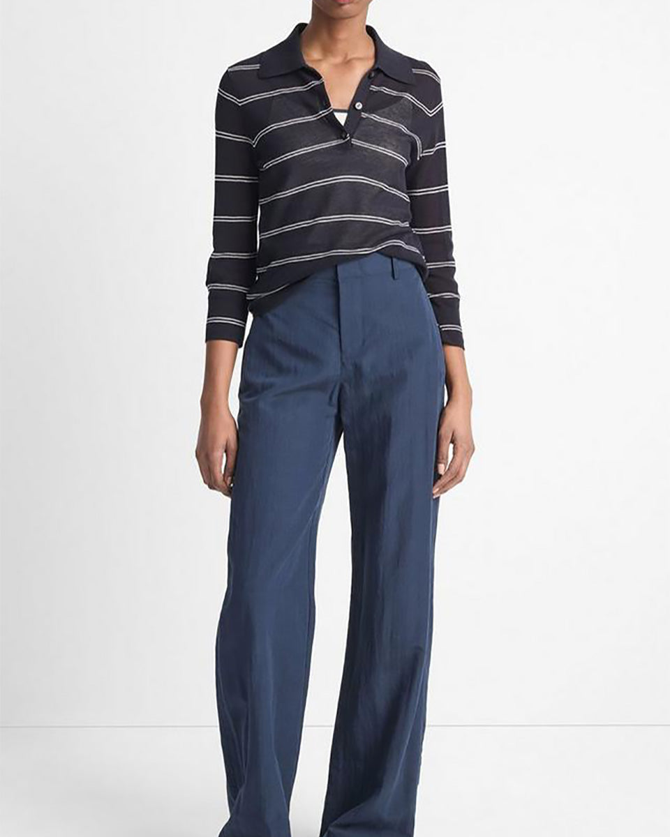 Striped Italian Cotton Piqué Polo Shirt-Shirts-Vince-Coastal Blue/Off White-XXS-Mercantile Portland