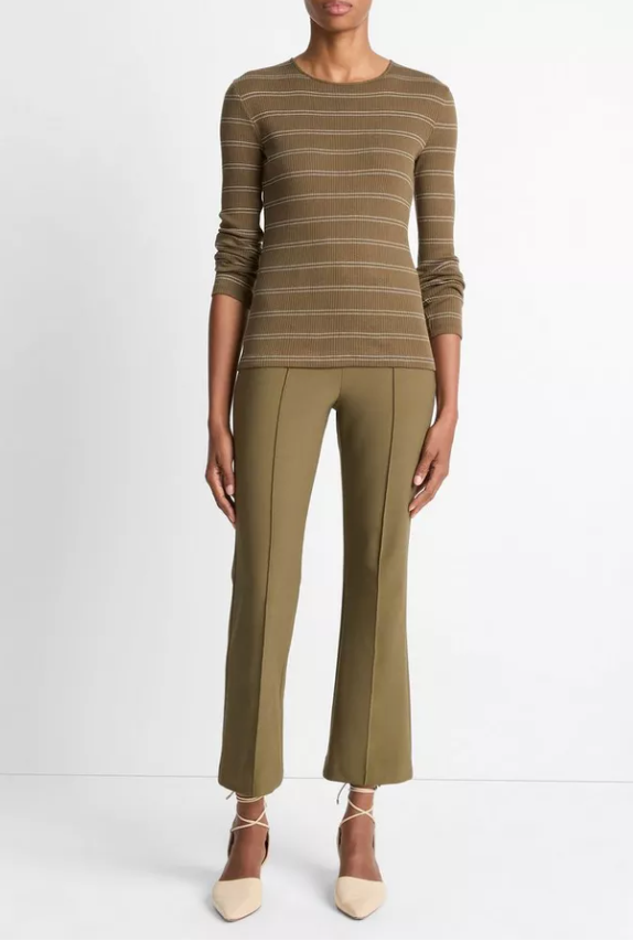 Striped Ribbed Long Sleeve T-Shirt-T-Shirts-Vince-Cypress Combo-XXS-Mercantile Portland