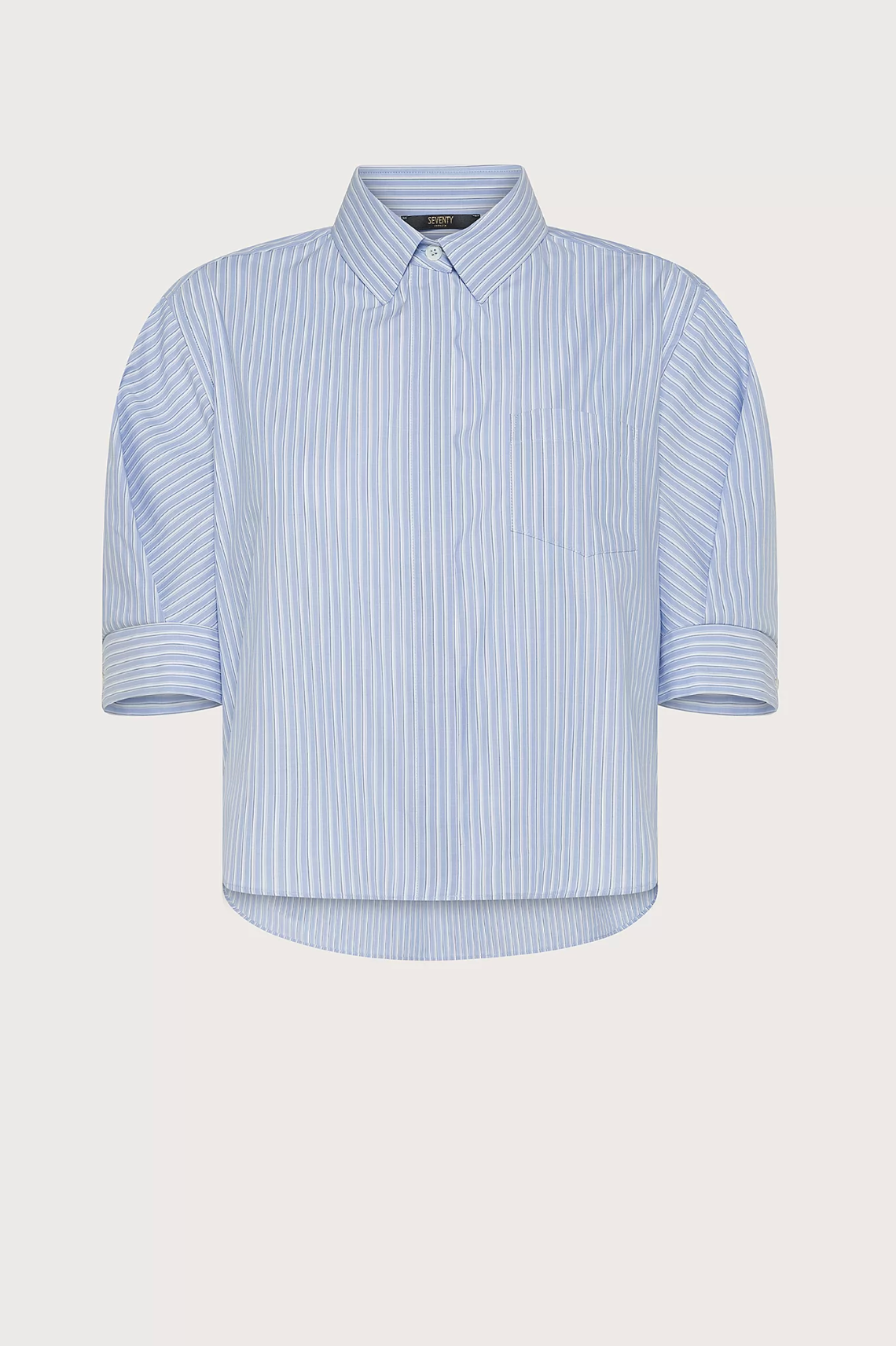 Striped Short Sleeve Cropped Shirt-Tops-Seventy-Celeste-38-Mercantile Portland