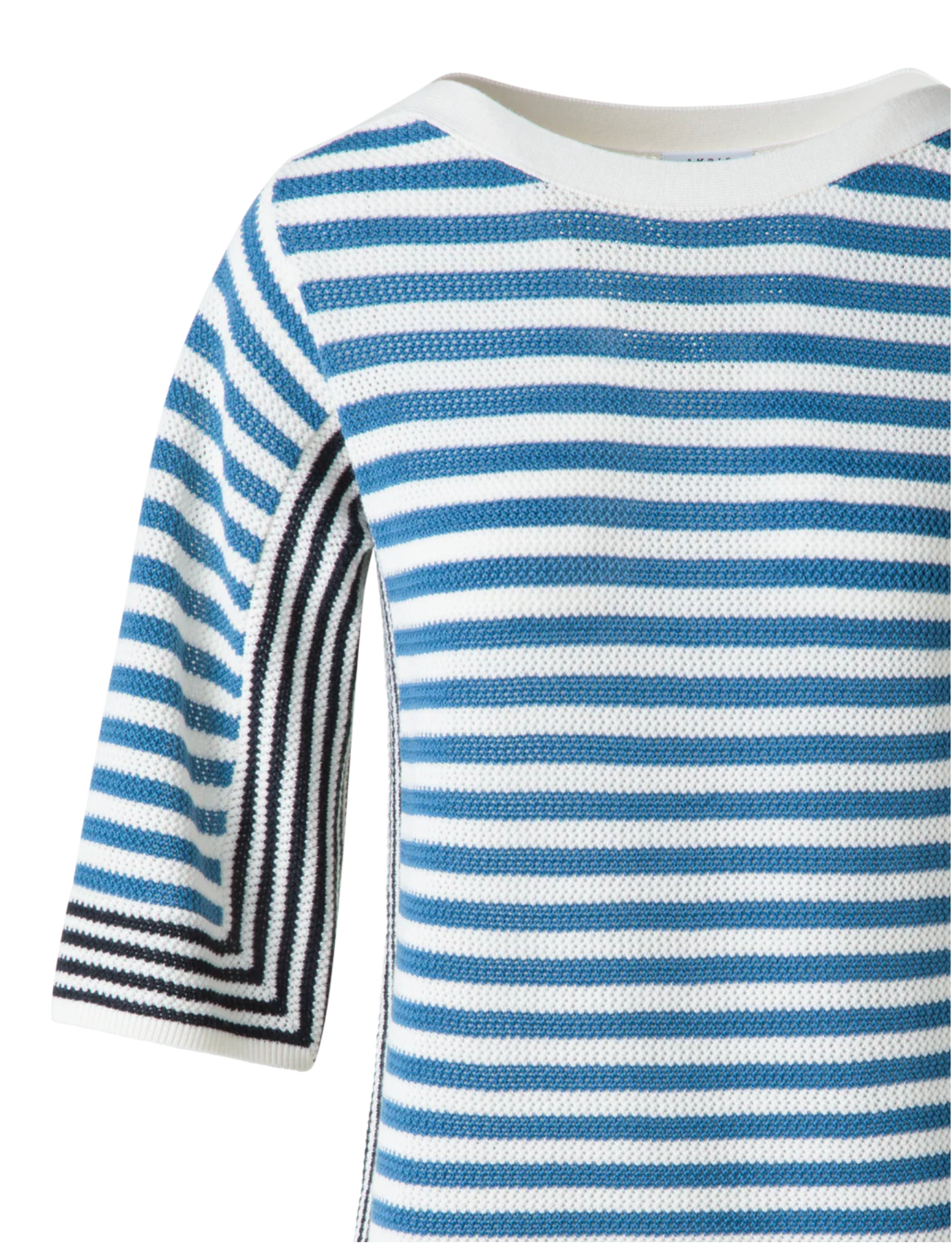 Striped Volume Sleeve Sweater in Merino Wool-Tops-Akris Punto-Cream Medium Blue Ink-0-Mercantile Portland
