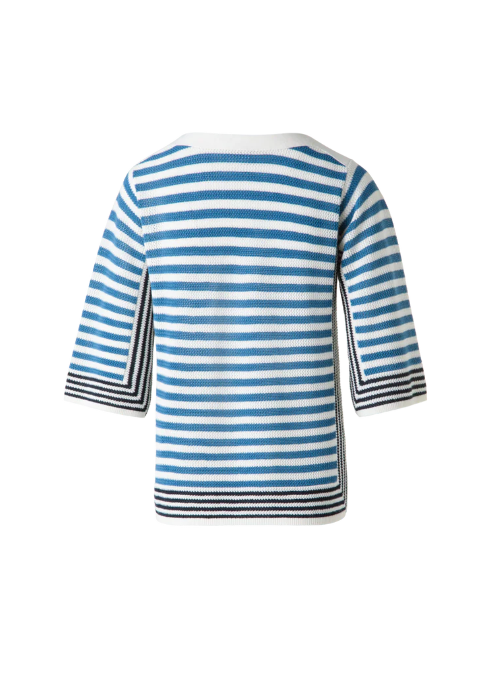 Striped Volume Sleeve Sweater in Merino Wool-Tops-Akris Punto-Cream Medium Blue Ink-0-Mercantile Portland