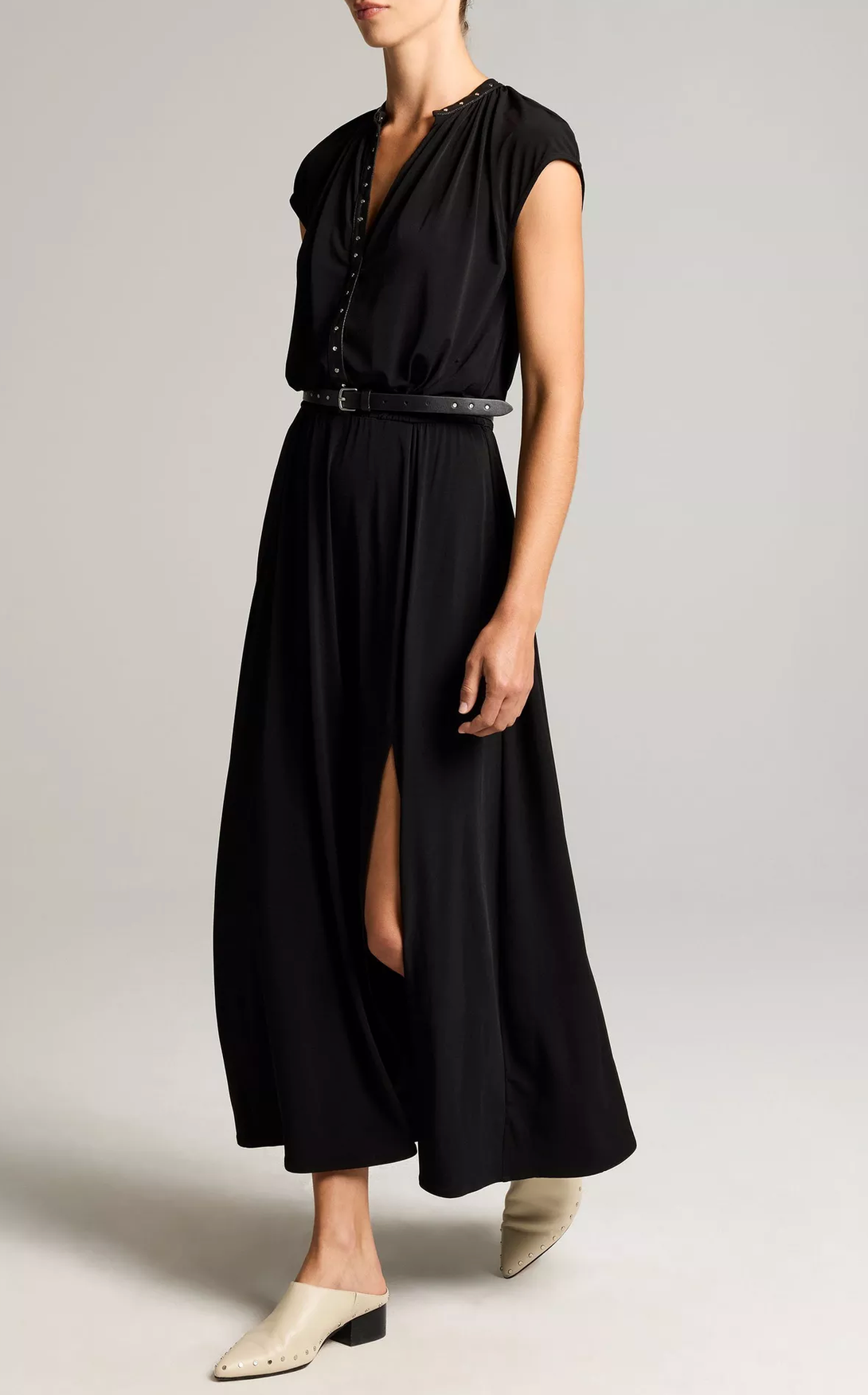 Studded Matte Jersey Dress-Dresses-Vince-Black-XS-Mercantile Portland