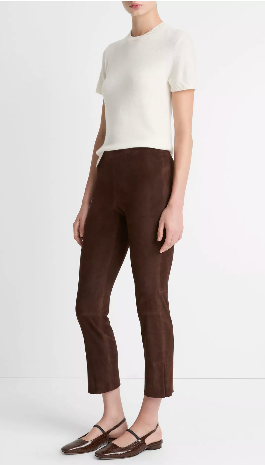 Suede Split Hem Cropped Pant-Pants-Vince-Chocolate-XXS-Mercantile Portland