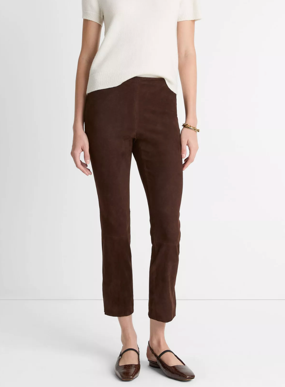 Suede Split Hem Cropped Pant-Pants-Vince-Chocolate-XXS-Mercantile Portland