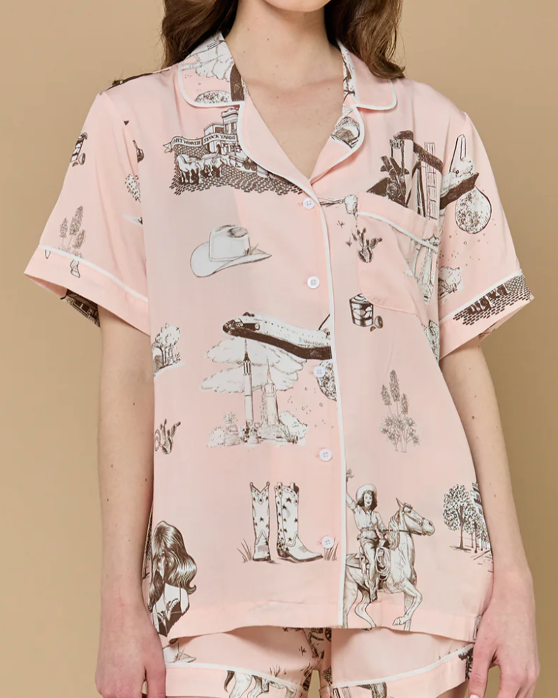 Texas Toile PJ Shorts Set-Clothing-Katie Kime-Pink Brown-XS-Mercantile Portland