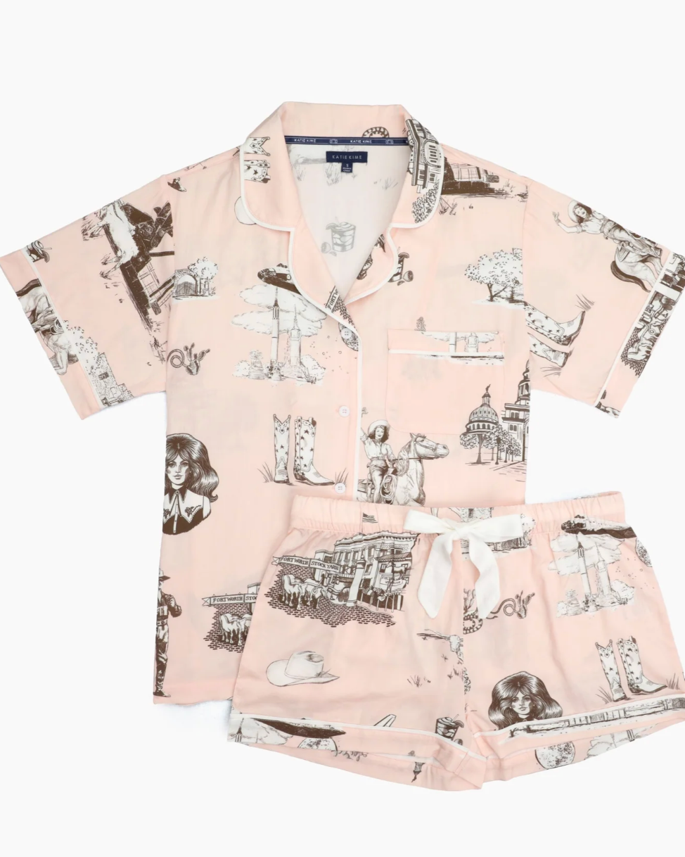 Texas Toile PJ Shorts Set-Clothing-Katie Kime-Pink Brown-XS-Mercantile Portland