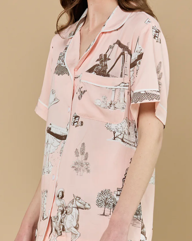Texas Toile PJ Shorts Set-Clothing-Katie Kime-Pink Brown-XS-Mercantile Portland