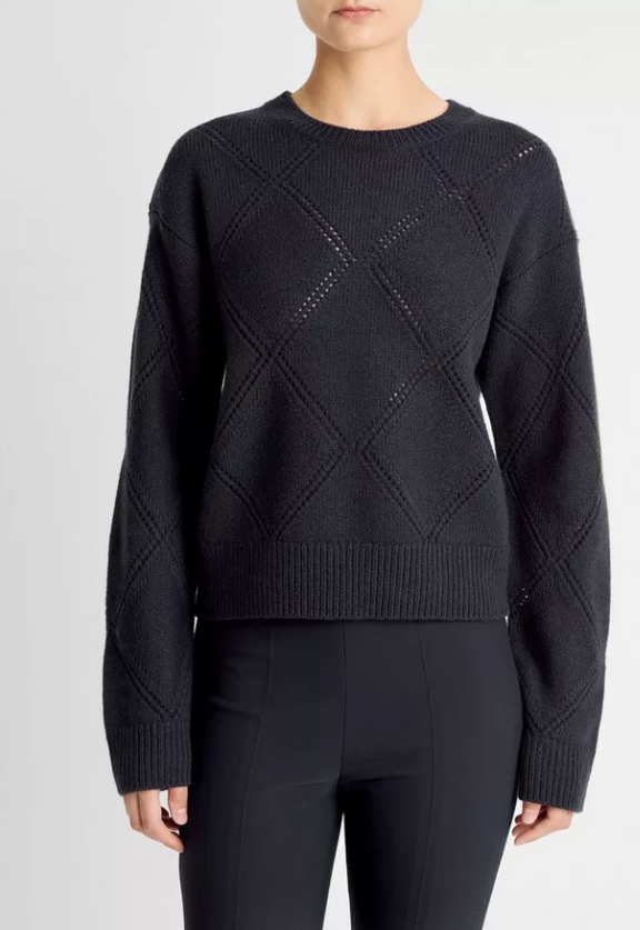 Textured Argyle Wool Sweater-Sweaters-Vince-Coastal Blue-XXS-Mercantile Portland