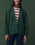 The Brushed Melange Cardigan-Sweaters-The GREAT.-Meadow Green-1-Mercantile Portland