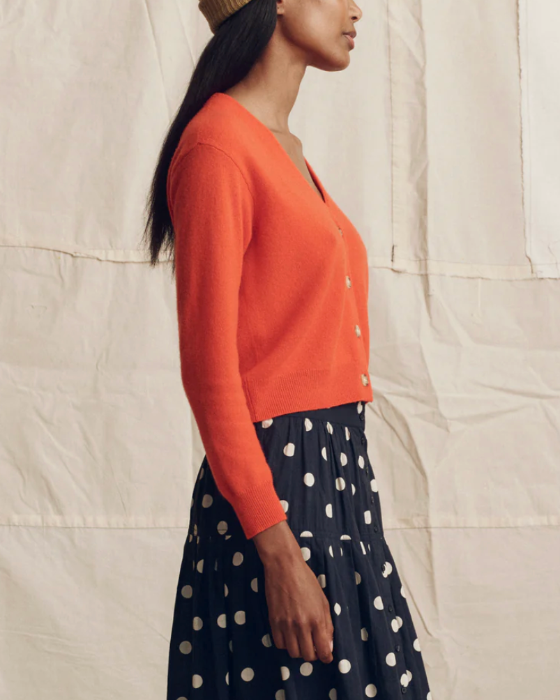 The Cashmere Tiny V-Neck Cardigan-Sweaters-The GREAT.-Hot Orange-0-Mercantile Portland