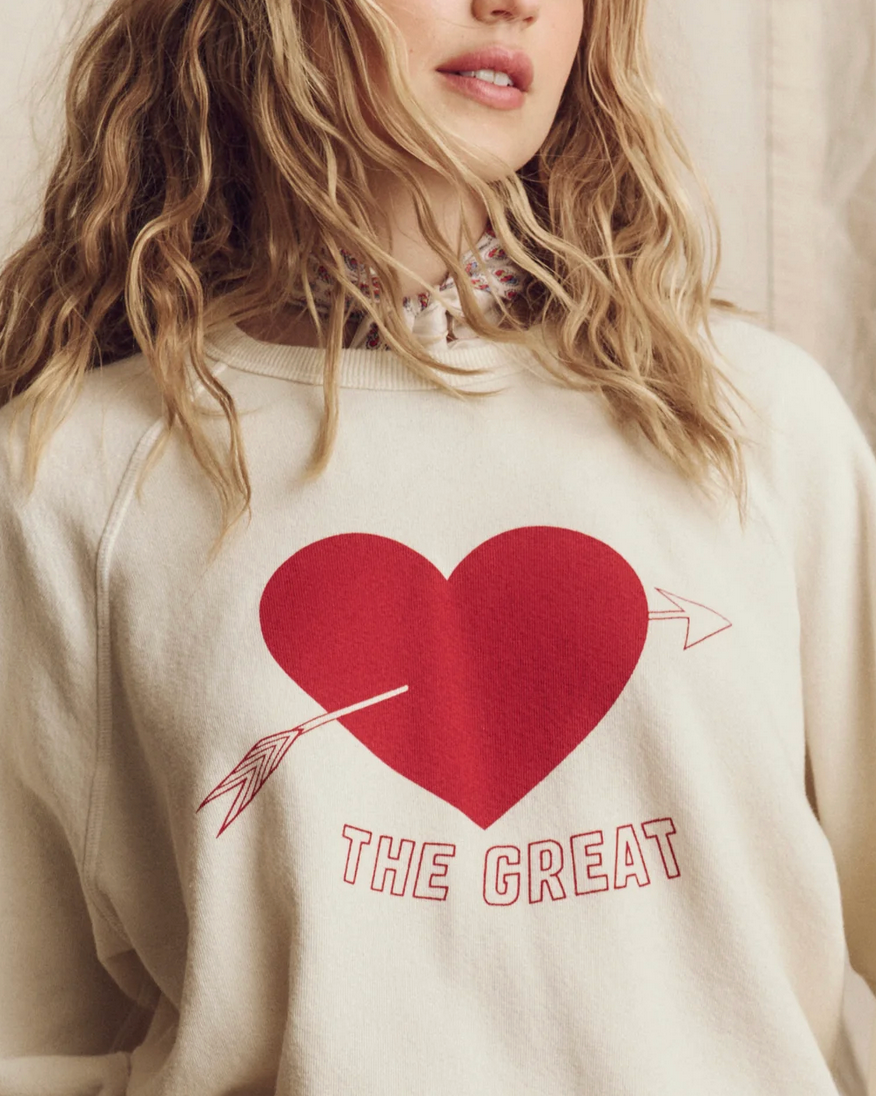 The College Sweatshirt w/Heart-Tops-The GREAT.-Ivory-0-Mercantile Portland