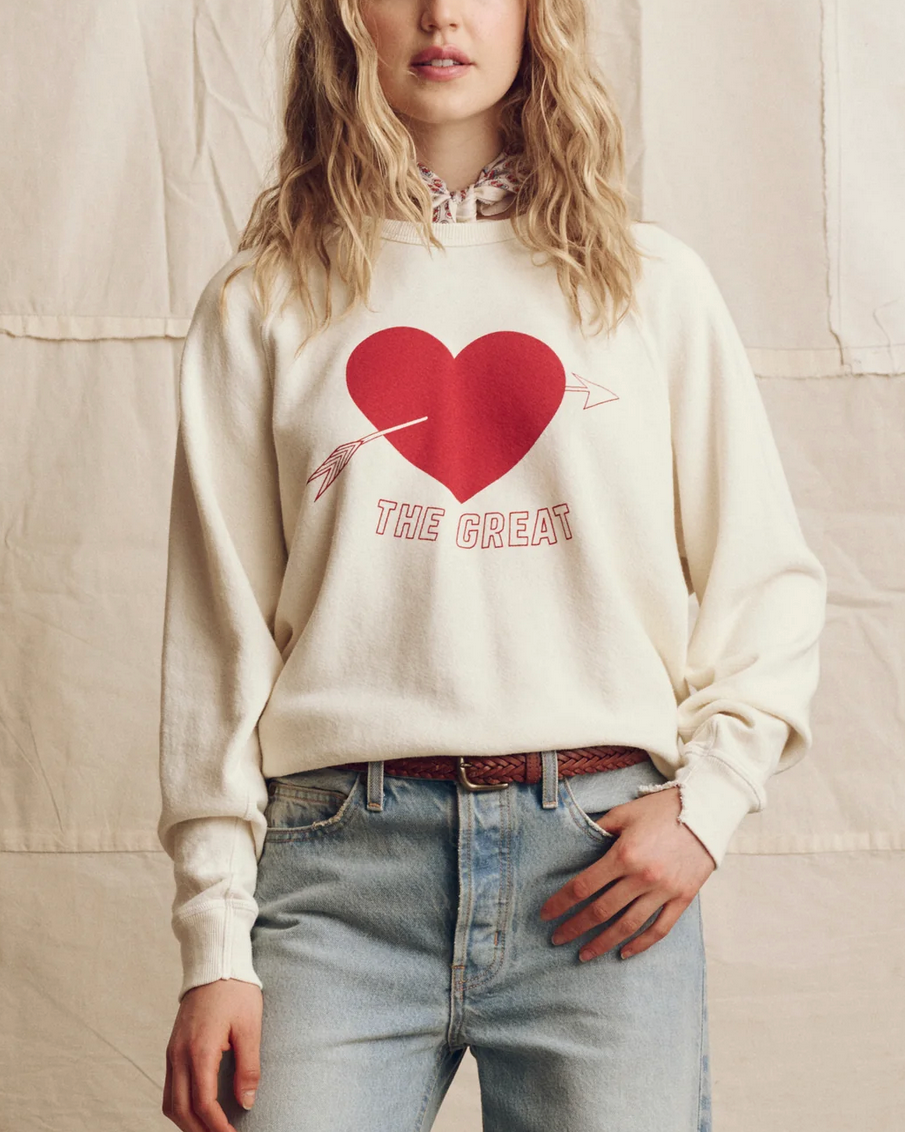 The College Sweatshirt w/Heart-Tops-The GREAT.-Ivory-0-Mercantile Portland