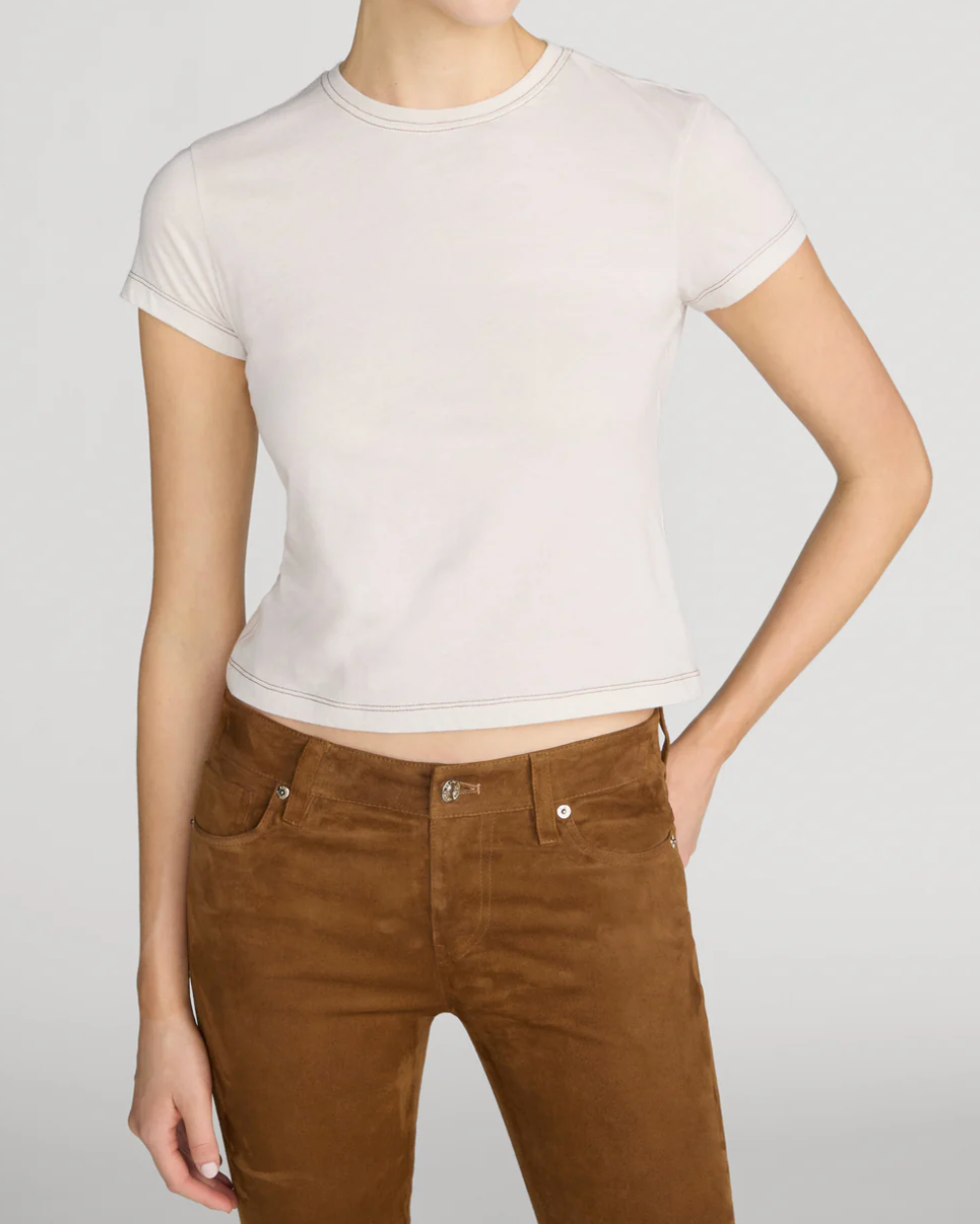 The Contrast Stitch Baby Tee-T-Shirts-Frame-Bone-XS-Mercantile Portland