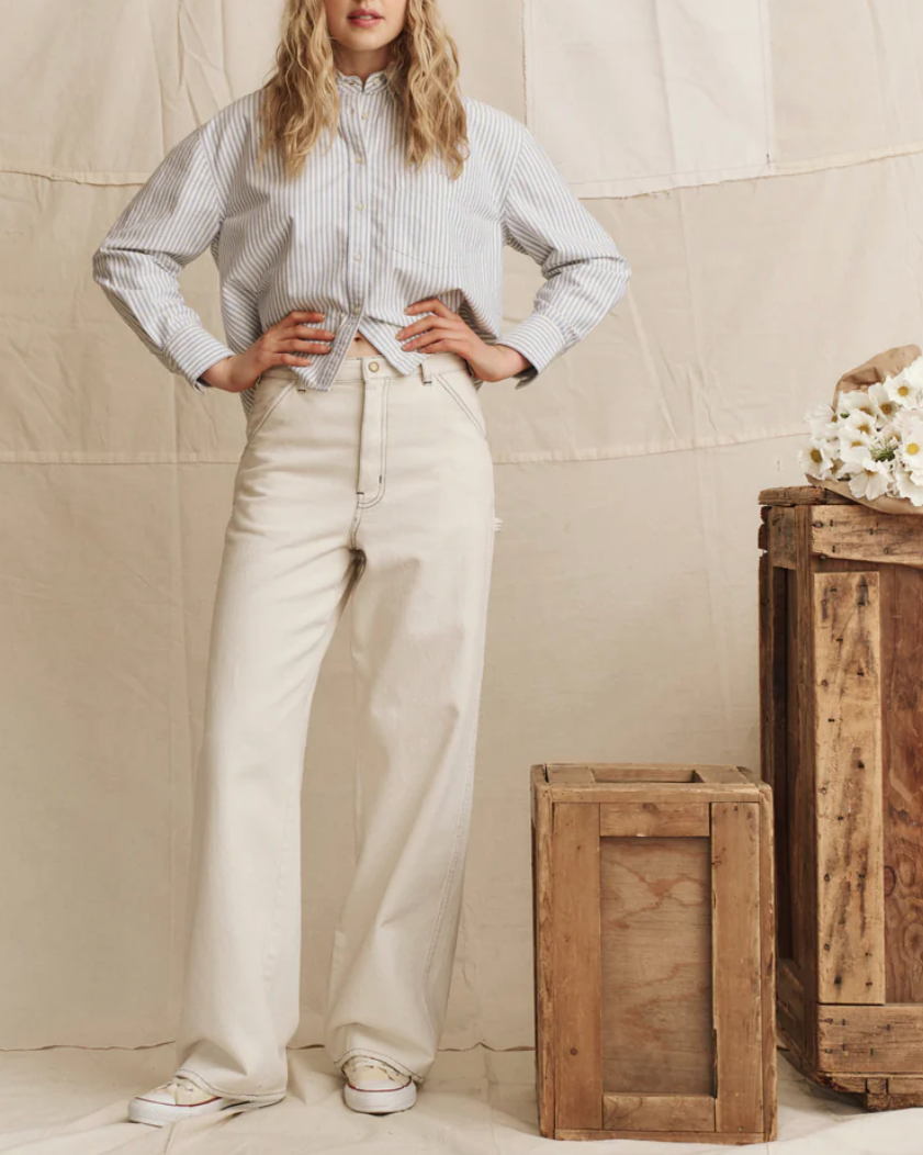 The Cropped Oxford Shirt-Shirts-The GREAT.-Soft Blue Stripe-0-Mercantile Portland