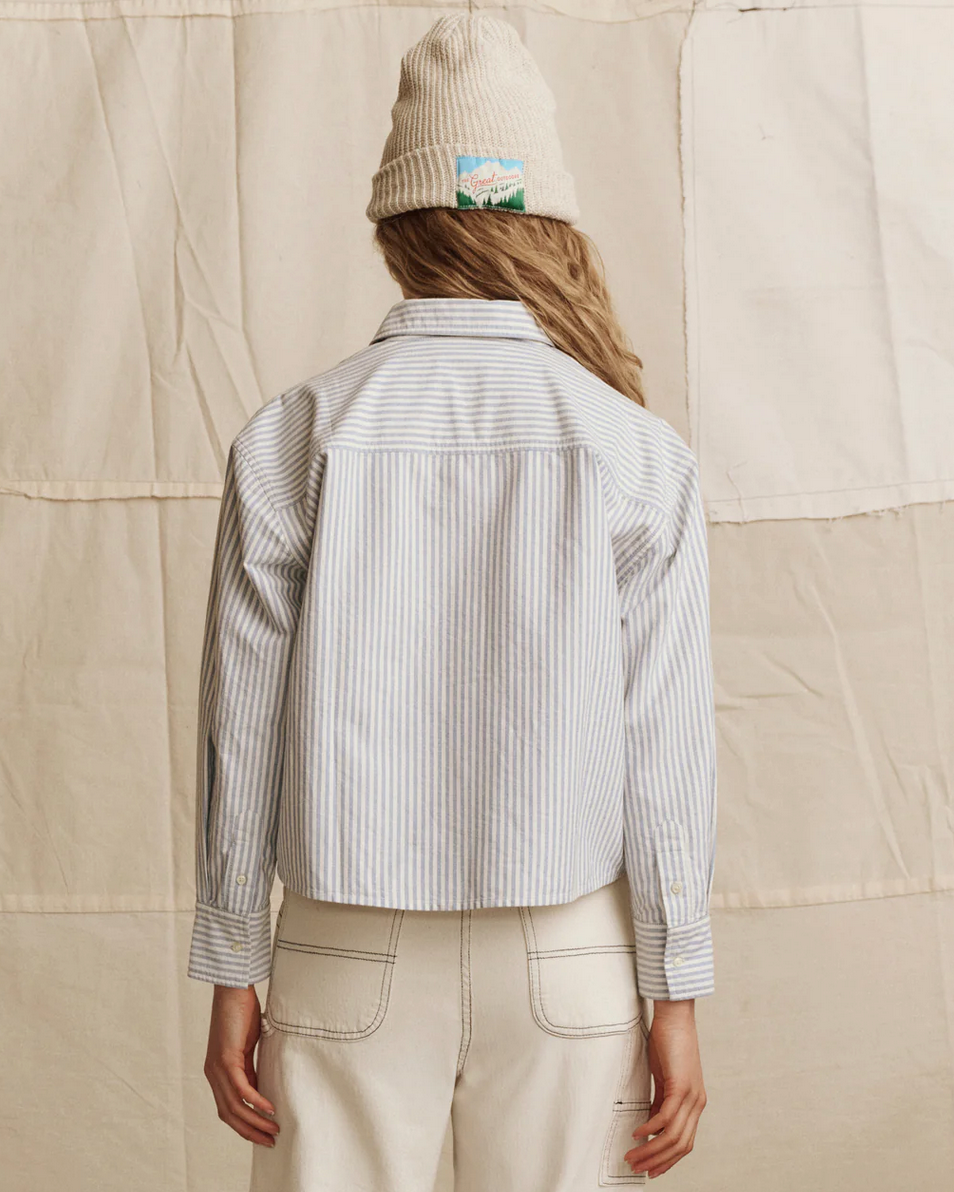 The Cropped Oxford Shirt-Shirts-The GREAT.-Soft Blue Stripe-0-Mercantile Portland