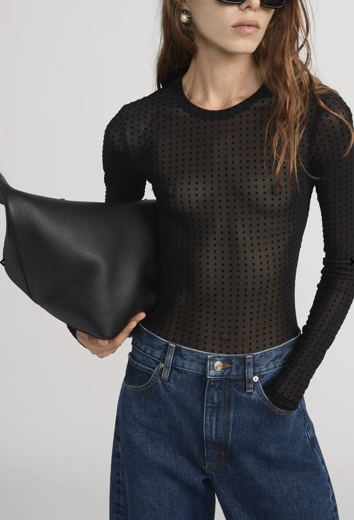 The Mesh Polka Dot Top-Tops-Frame-Black-XS-Mercantile Portland