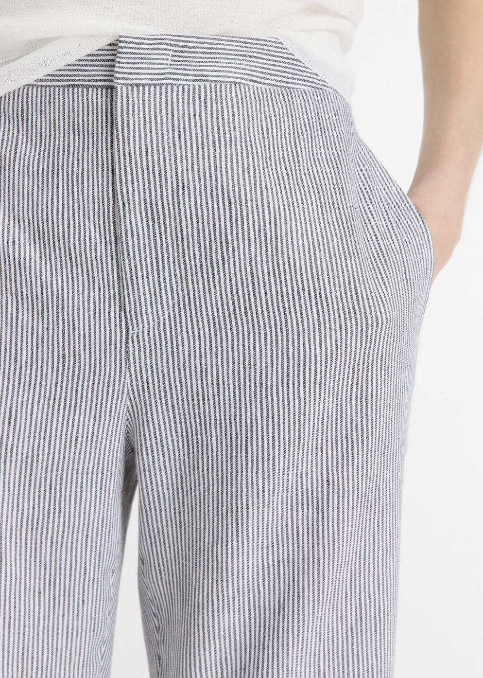 Ticking Striped Crop Flare Trousers-Pants-Vince-Iris Slate/ Off White-00-Mercantile Portland