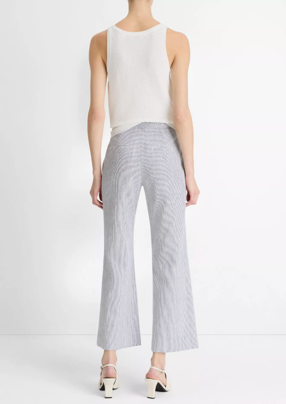 Ticking Striped Crop Flare Trousers-Pants-Vince-Iris Slate/ Off White-00-Mercantile Portland