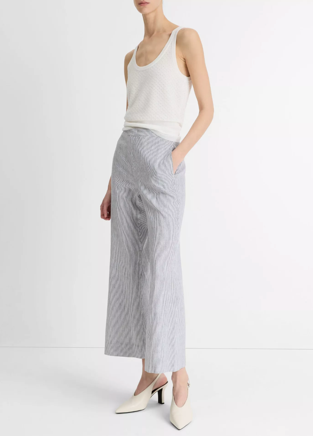 Ticking Striped Crop Flare Trousers-Pants-Vince-Iris Slate/ Off White-00-Mercantile Portland