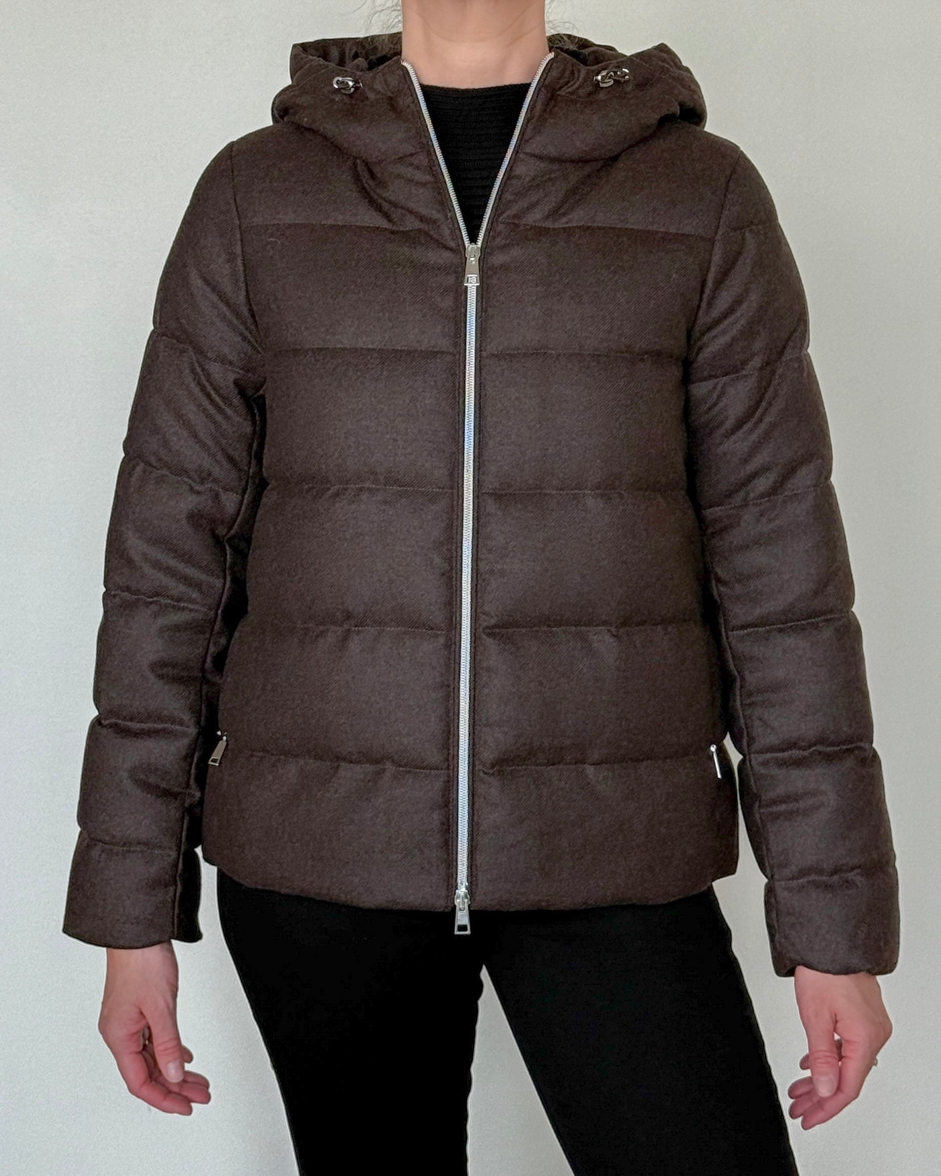 Tosca Hooded Cashmere Down Jacket-Outerwear-Amina Rubinacci-Brown-38-Mercantile Portland