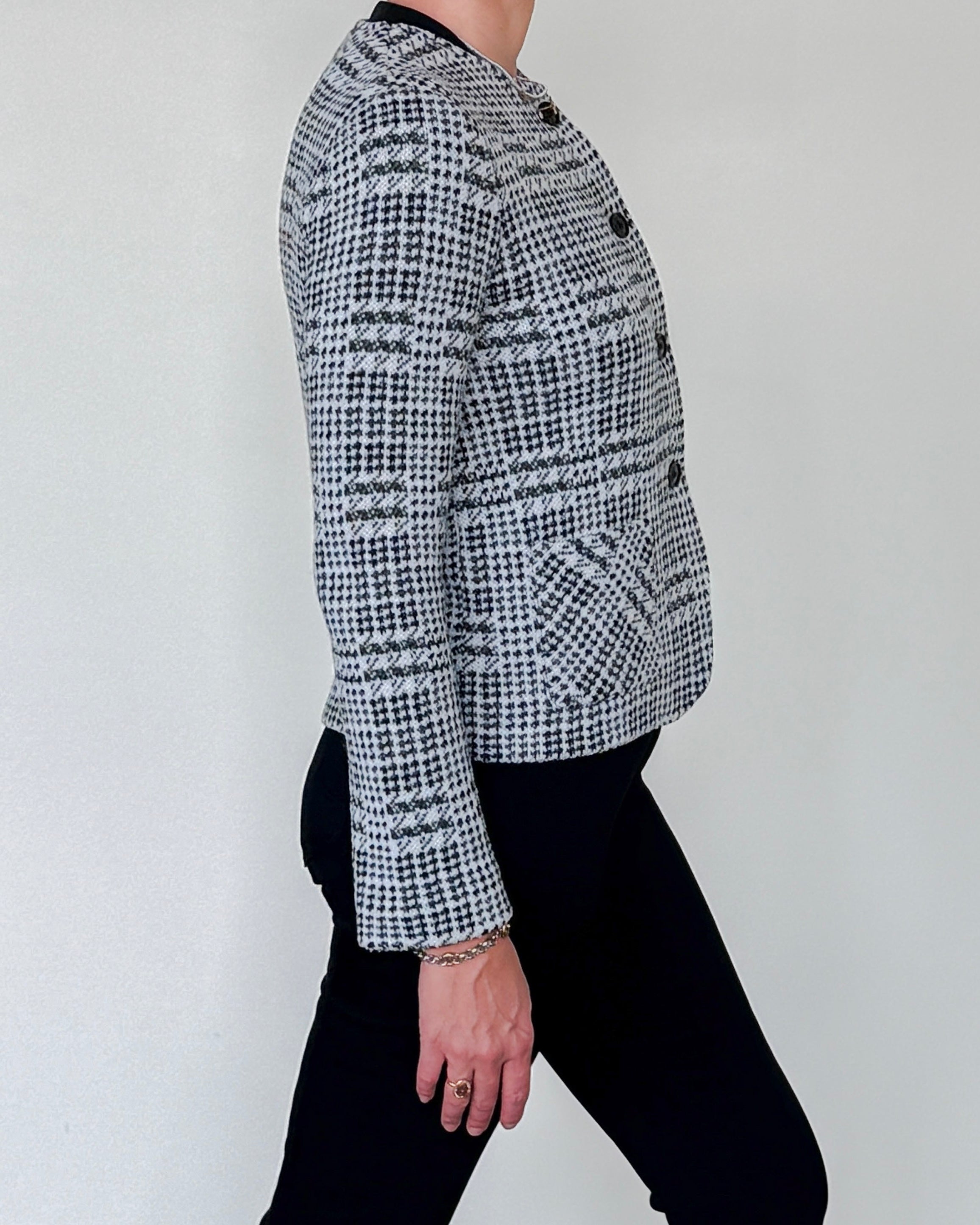 Toy Wool and Silk Crewneck Jacket-Outerwear-Amina Rubinacci-Black/White-38-Mercantile Portland