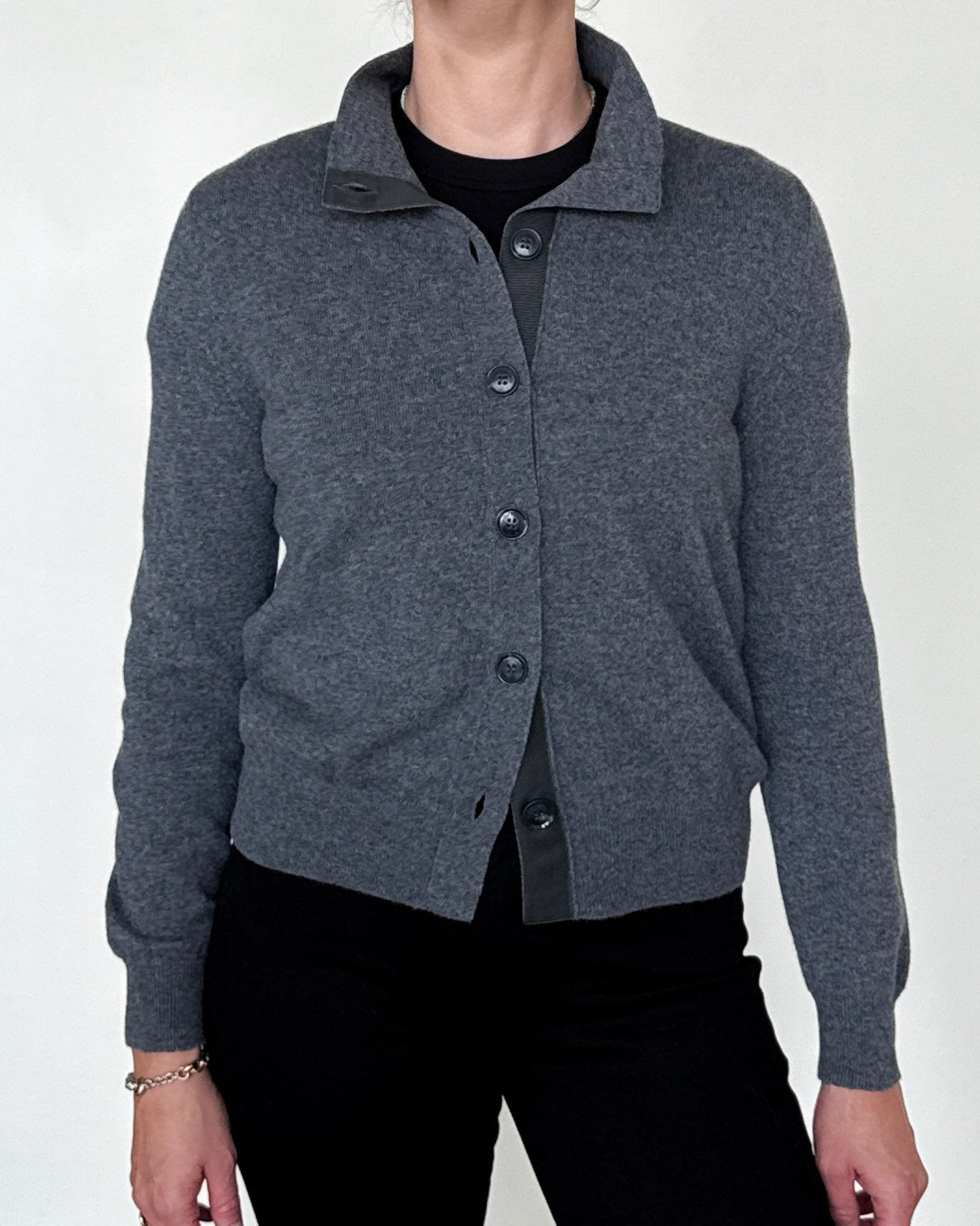 Tranello Cashmere Cardigan in Smog-Clothing-Amina Rubinacci-Smog-38-Mercantile Portland