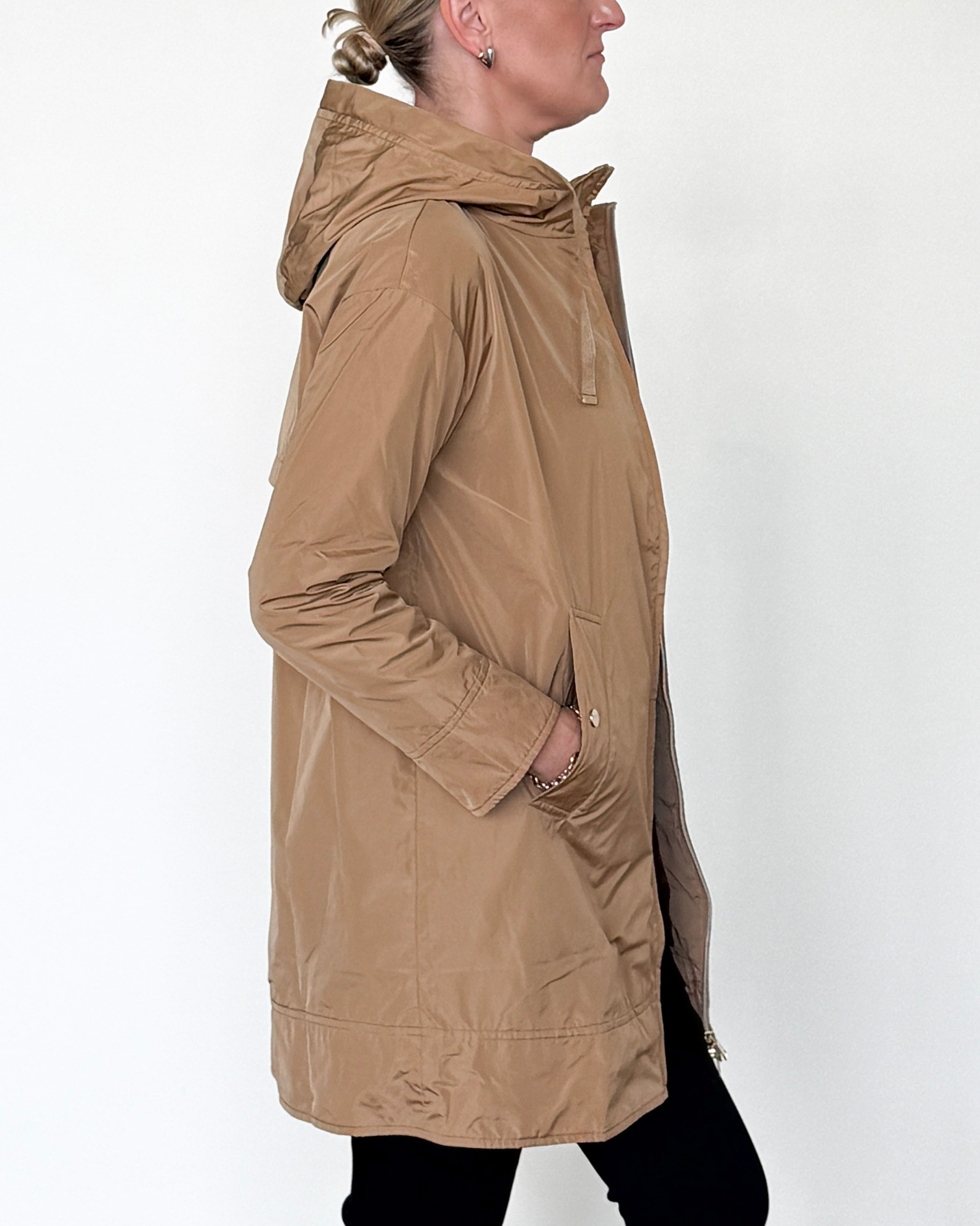 Trapezio Technical Raincoat with Hood-Clothing-Amina Rubinacci-Soft Caramel-38-Mercantile Portland