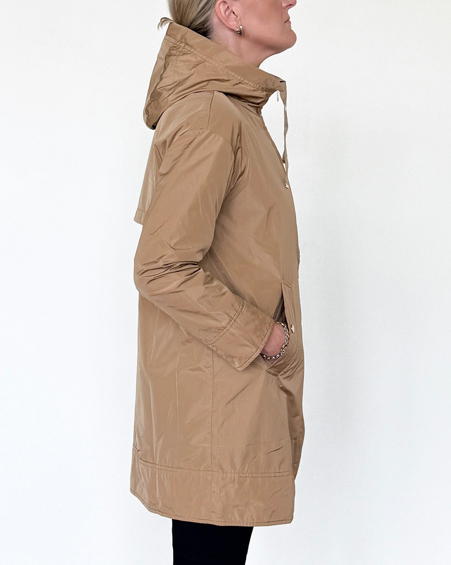 Trapezio Technical Raincoat with Hood-Outerwear-Amina Rubinacci-Soft Caramel-38-Mercantile Portland
