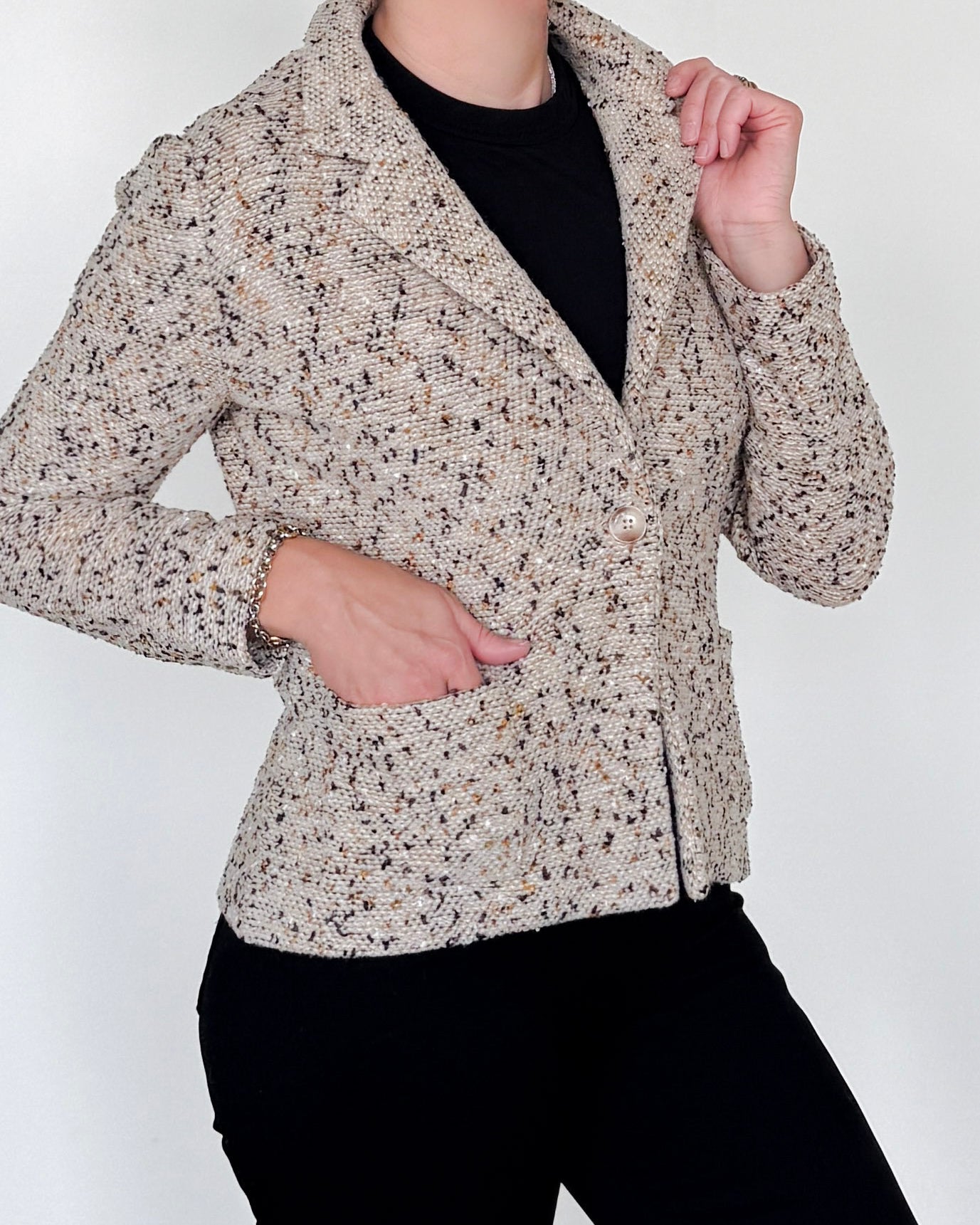 Trieste Multicolored Tweed Velvet Jacket-Clothing-Amina Rubinacci-Black Tweed-38-Mercantile Portland