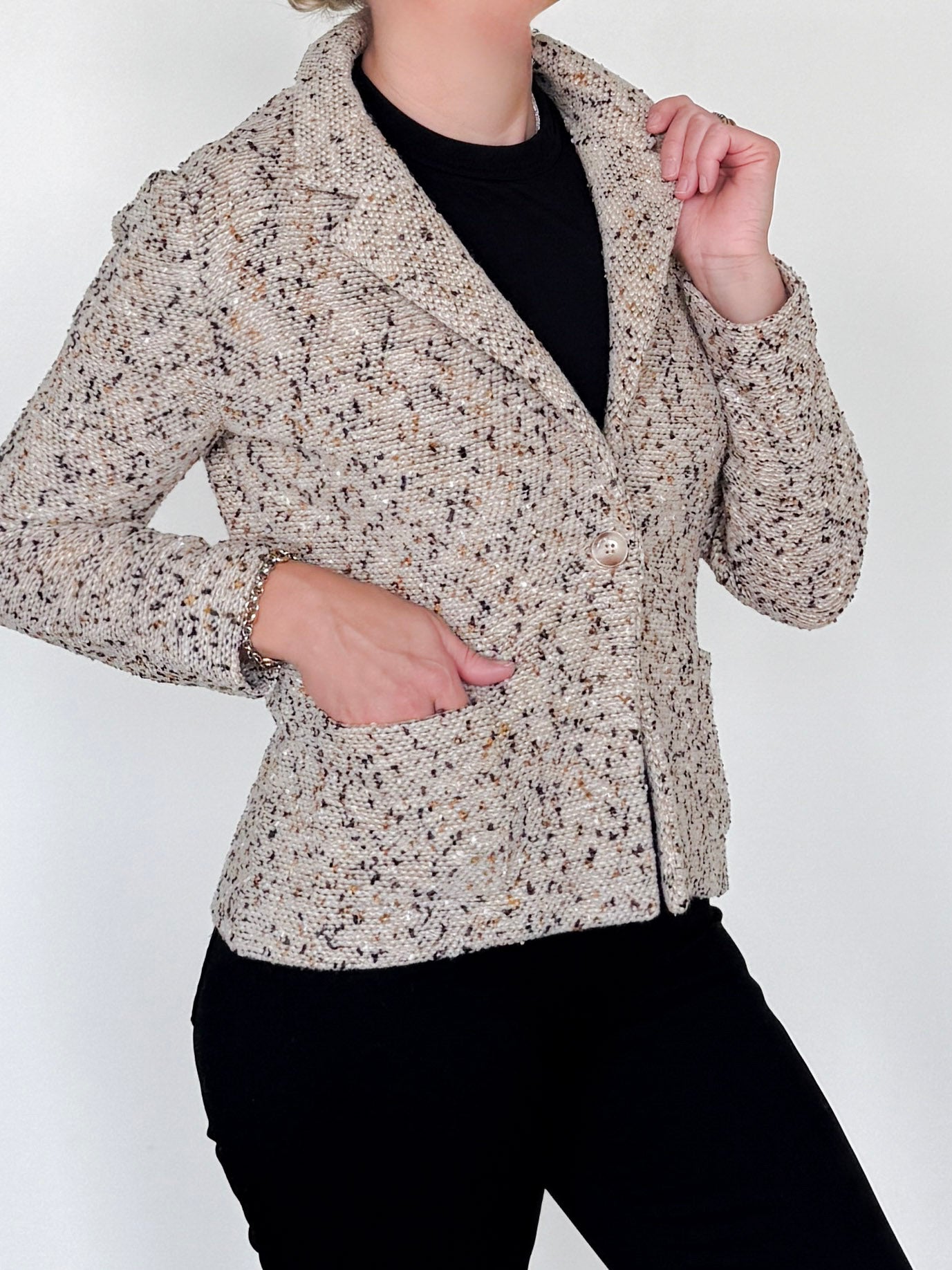 Trieste Multicolored Tweed Velvet Jacket-Clothing-Amina Rubinacci-Black Tweed-38-Mercantile Portland