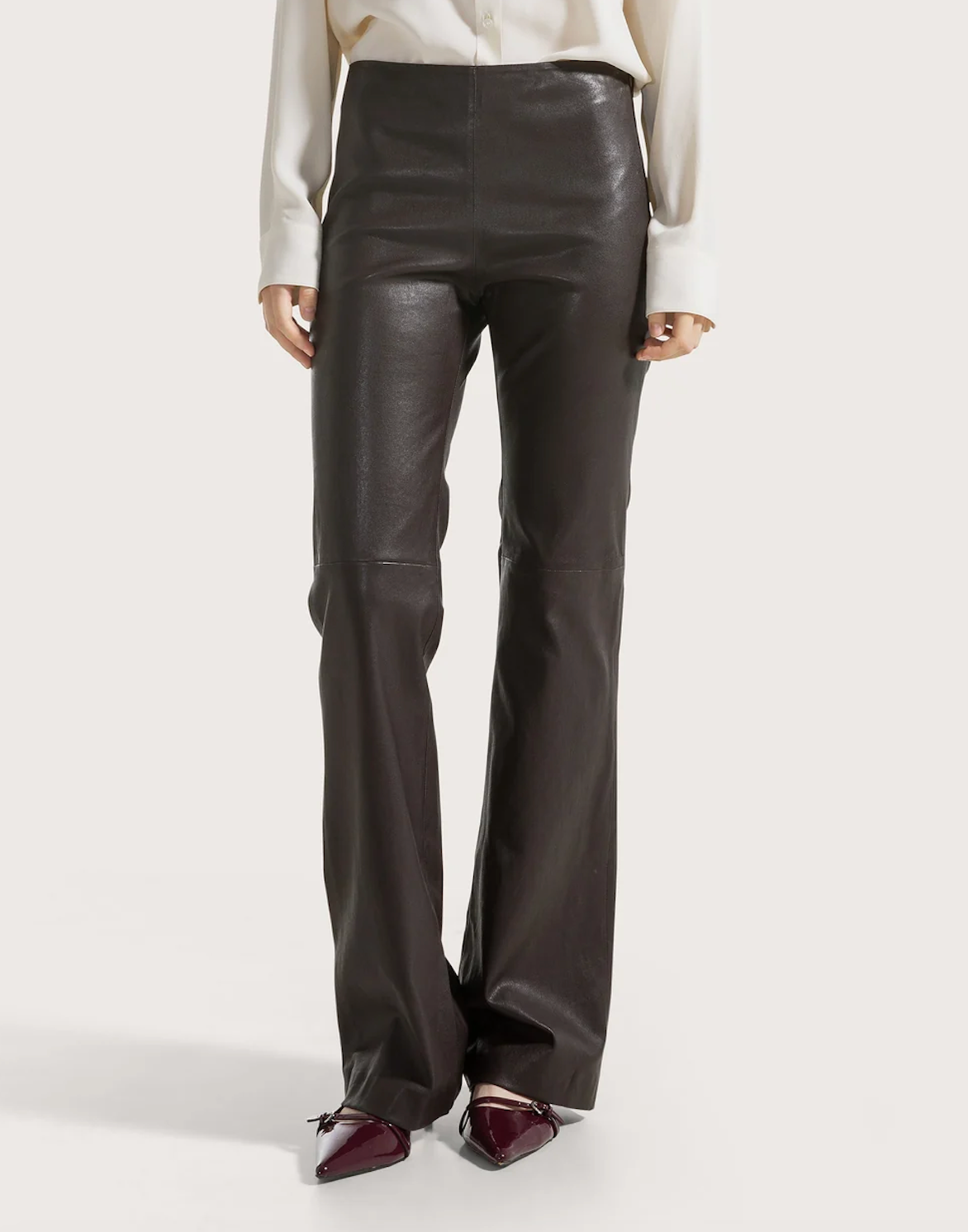Trousers in matte stretch nappa leather-Pants-SEVENTY-Deep Brown-38-Mercantile Portland