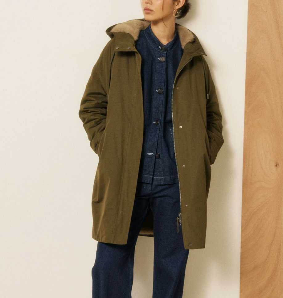 Vader Coat in Cotton Gabardine-Outerwear-HARTFORD-Army-1-Mercantile Portland