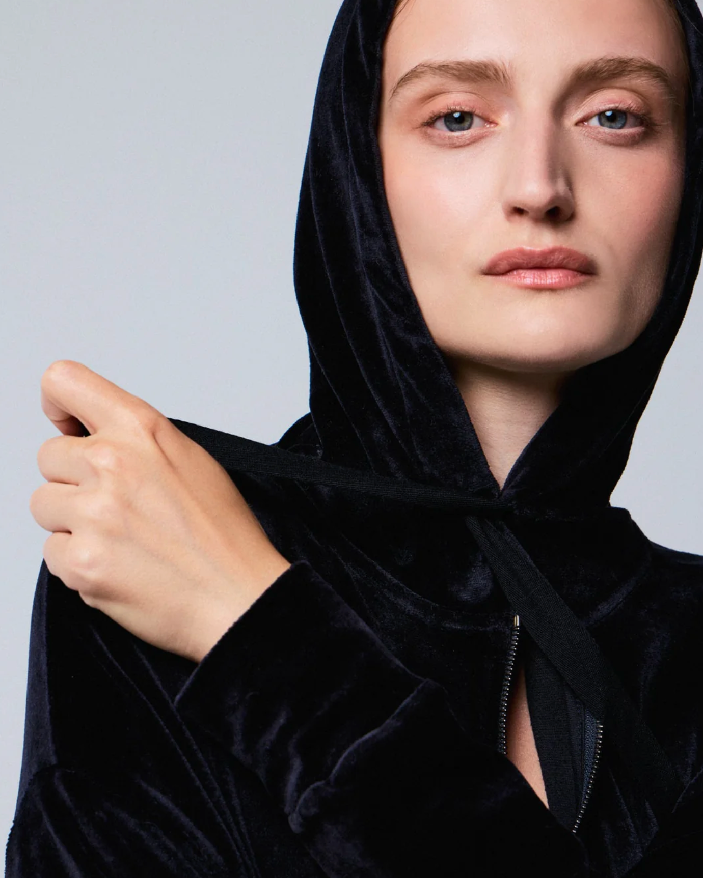 Velour Zip Front Hoodie-Clothing-Majestic Filatures-Black-1-Mercantile Portland