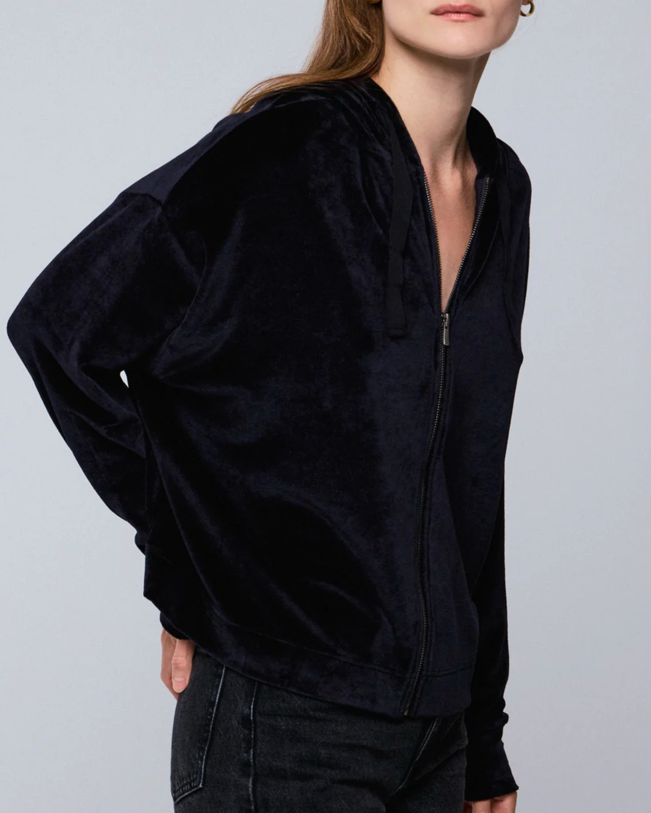 Velour Zip Front Hoodie-Clothing-Majestic Filatures-Black-1-Mercantile Portland