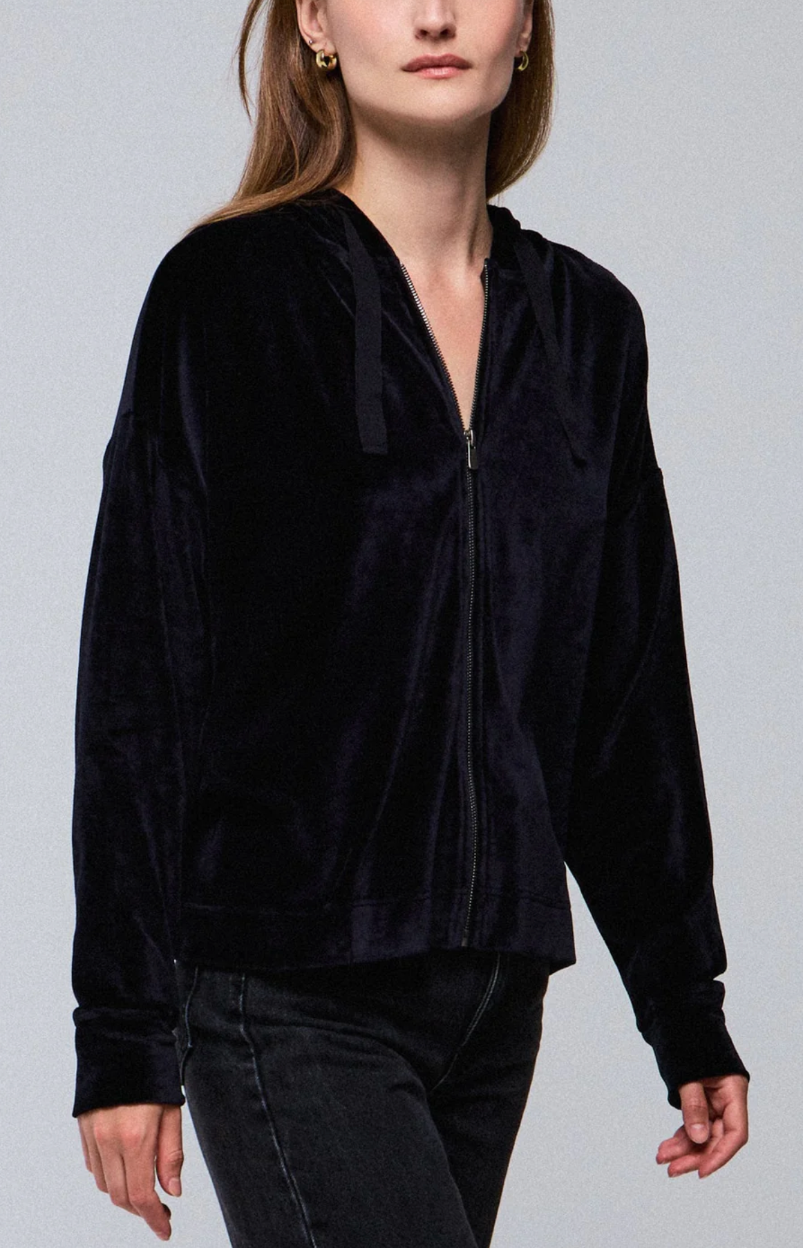 Velour Zip Front Hoodie-Jackets-Majestic Filatures-Black-1-Mercantile Portland