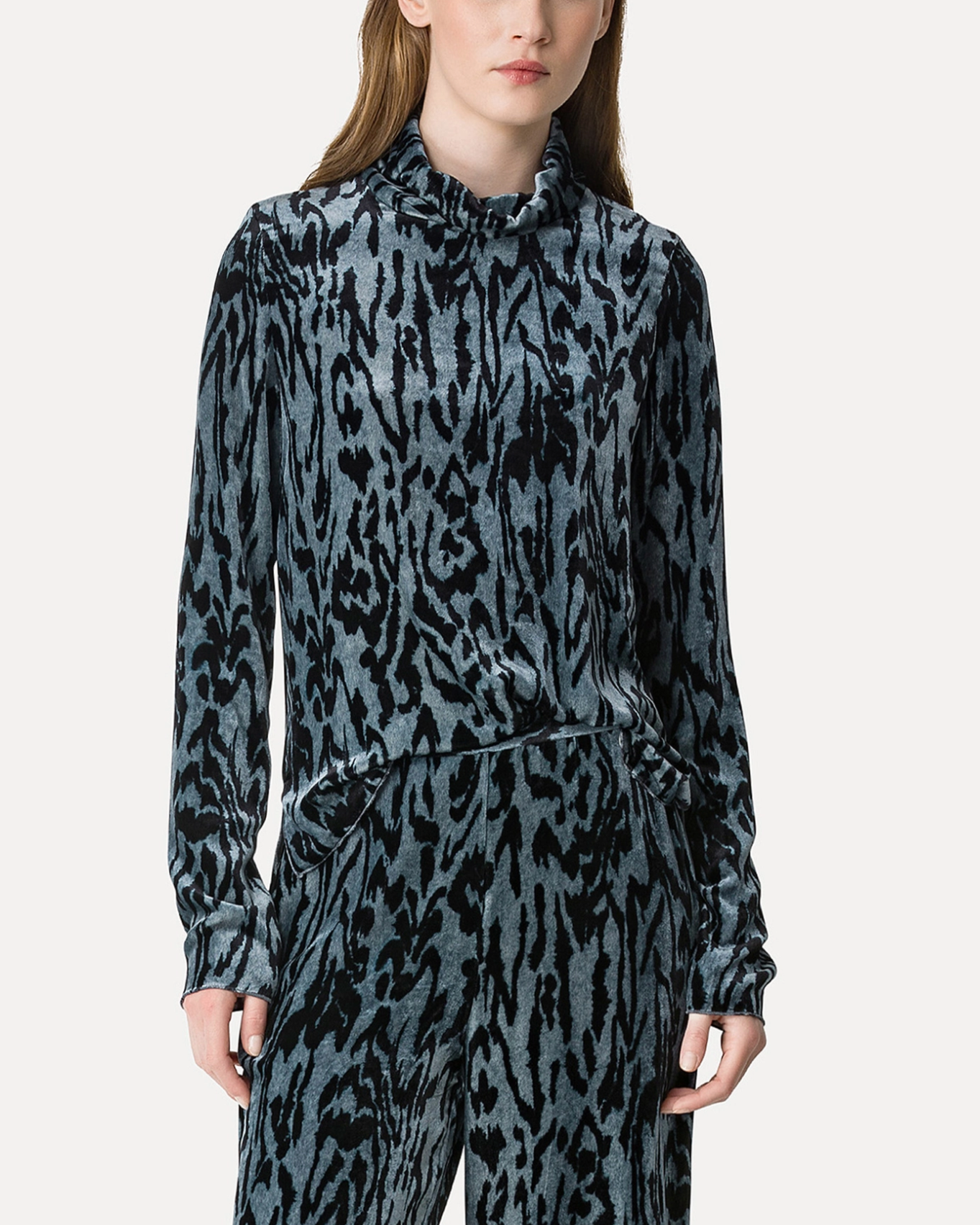 Velvet Rollneck Shirt With Moire Print-Clothing-Forte Forte-Stone-00-Mercantile Portland