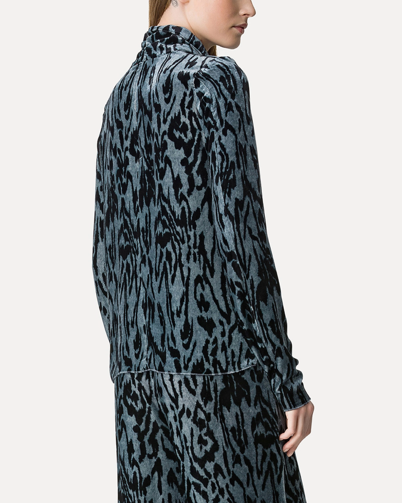 Velvet Rollneck Shirt With Moire Print-Clothing-Forte Forte-Stone-00-Mercantile Portland