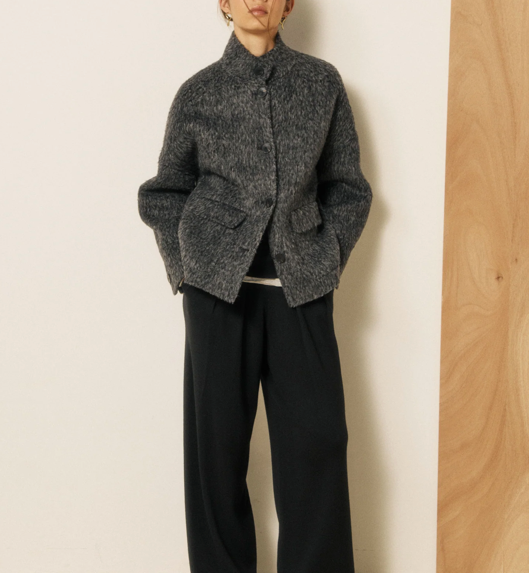 Vivien Jacket in Double-Faced Wool & Alpaca-Outerwear-HARTFORD-Grey-1-Mercantile Portland