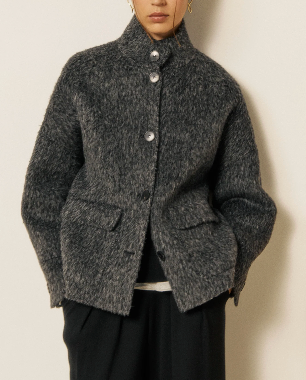 Vivien Jacket in Double-Faced Wool & Alpaca-Outerwear-HARTFORD-Grey-1-Mercantile Portland