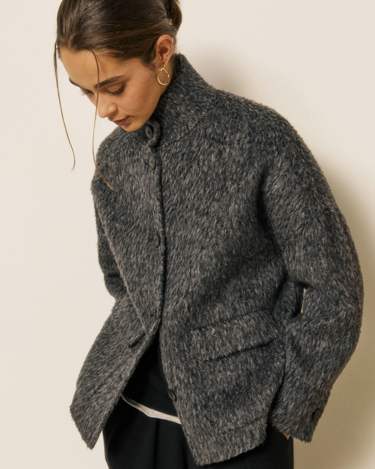 Vivien Jacket in Double-Faced Wool & Alpaca-Outerwear-HARTFORD-Grey-1-Mercantile Portland