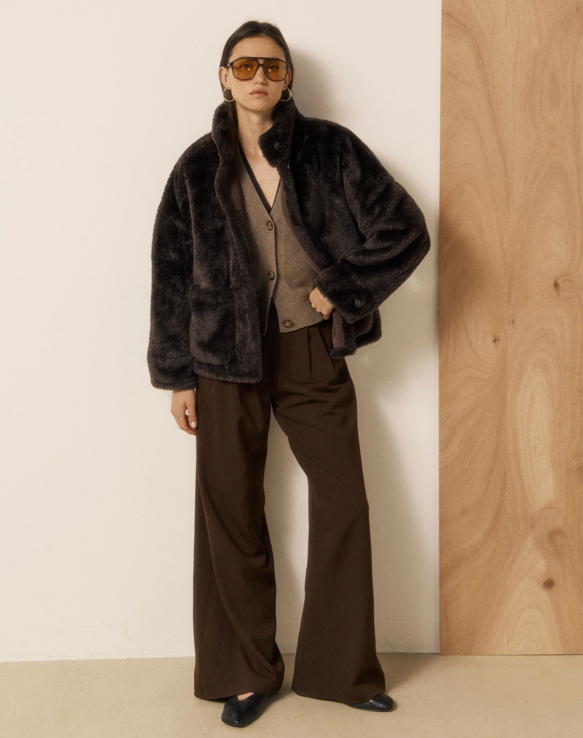 Vosmo Jacket in Chocolate Faux Fur-Outerwear-HARTFORD-Chocolate-1-Mercantile Portland