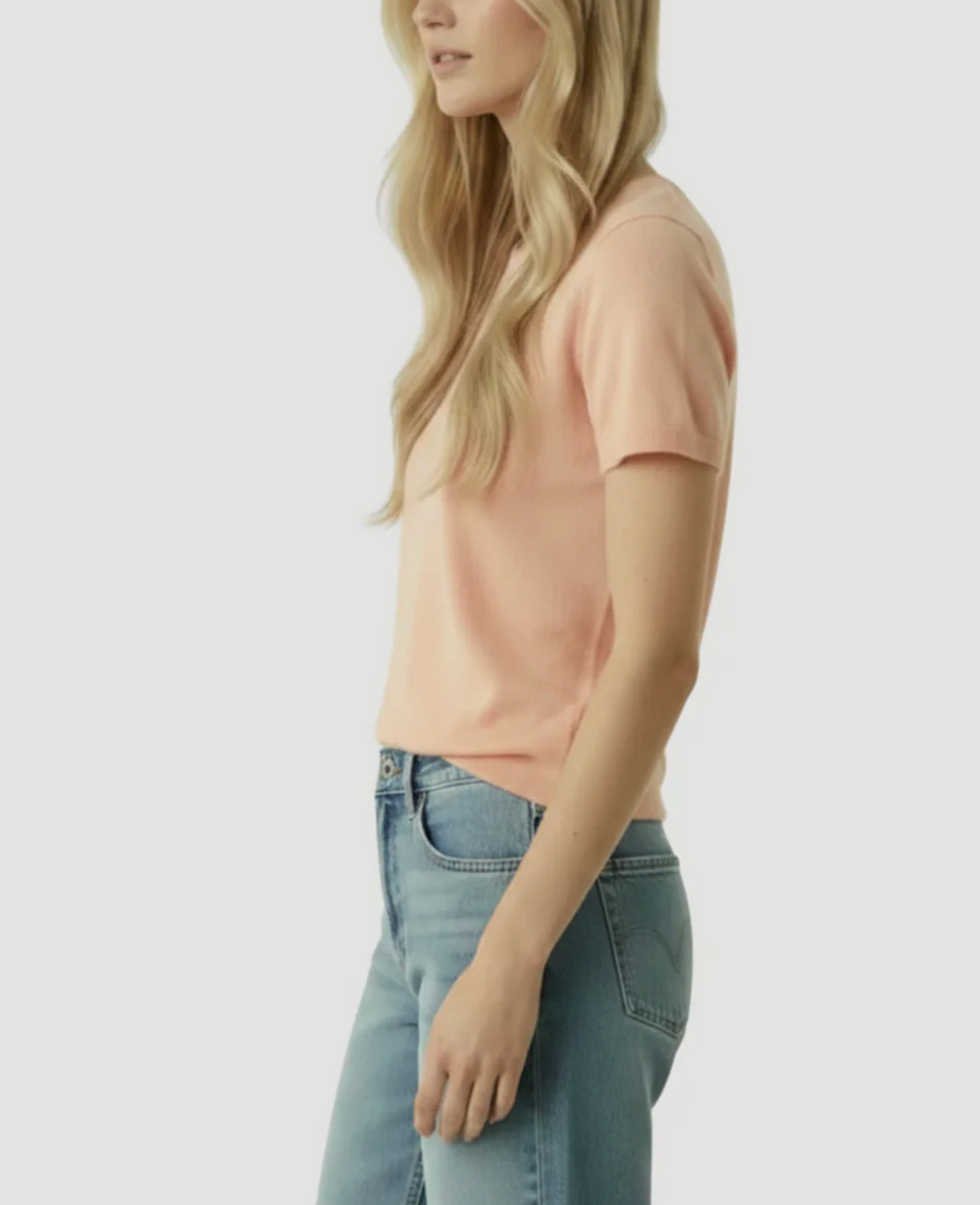 Washable Cashmere Crew T-shirt in Papaya-T-Shirts-Majestic Filatures-PAPAYA-1-Mercantile Portland