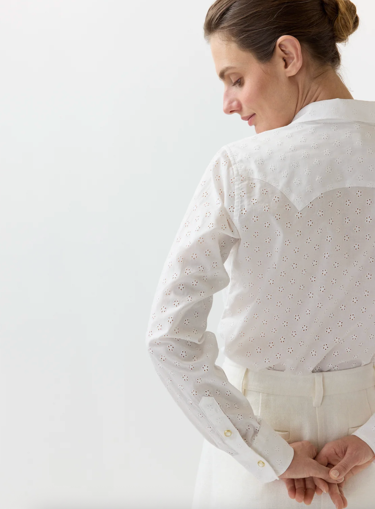 Western Shirt in White Eyelet-Shirts-Mashburn-White-XS-Mercantile Portland