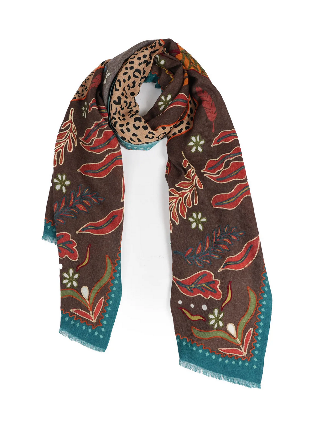 Wild Grace Embroidered Wool Scarf-Scarves and Wraps-Mercantile Portland-Vintage Brown-OS-Mercantile Portland