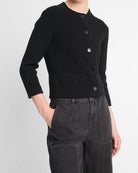 Wool-Blend Shrunken Snap Cardigan-Sweaters-Vince-Black-XS-Mercantile Portland