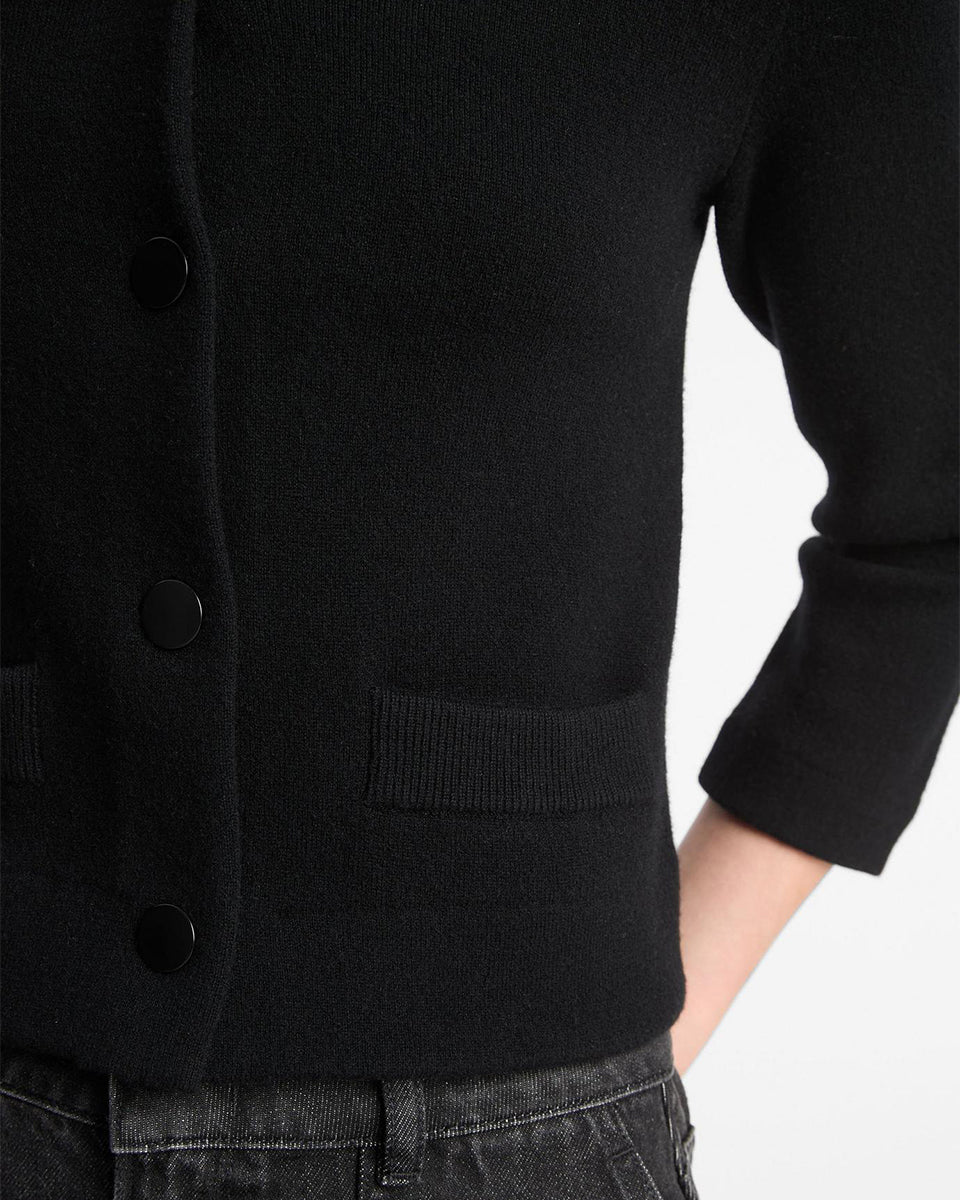 Wool-Blend Shrunken Snap Cardigan-Sweaters-Vince-Black-XS-Mercantile Portland