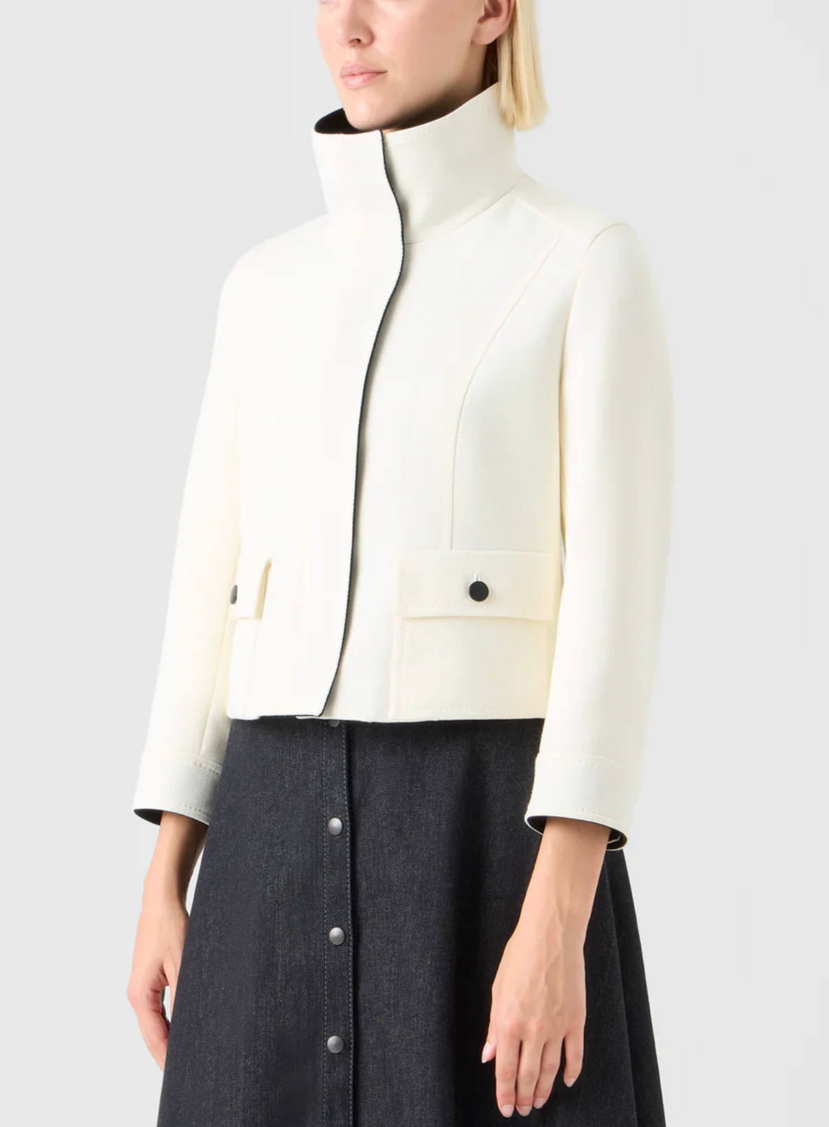 Wool Jacket in Cream-Jackets-Akris Punto-Cream/Black-4-Mercantile Portland
